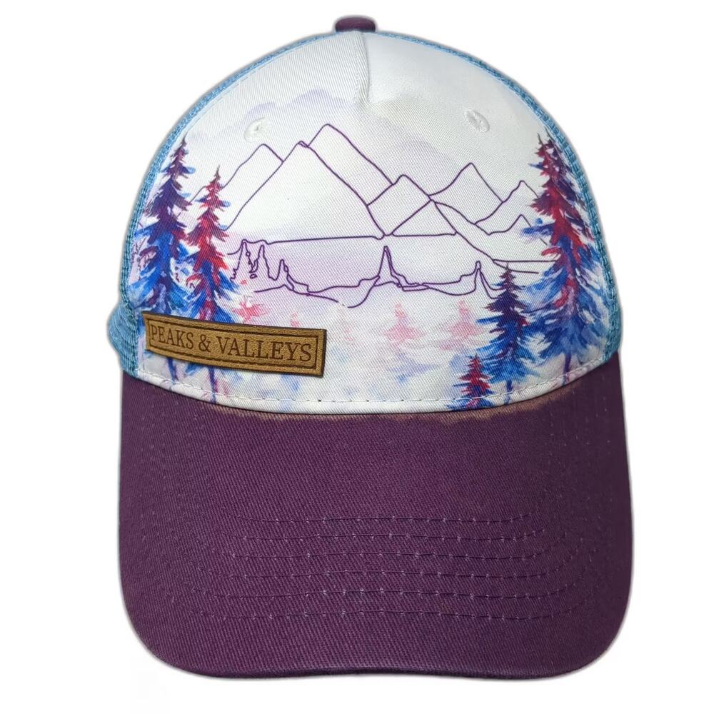 Locale Outdoor Trucker Hat Purple Blue Snapback One Size Mountain Graphic Print